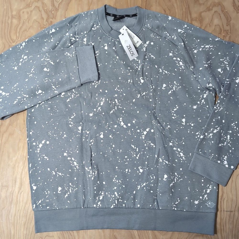NEW Zelos Sweater Men's L‎ Gray White Spattered Crewneck Sweatshirt Pullover